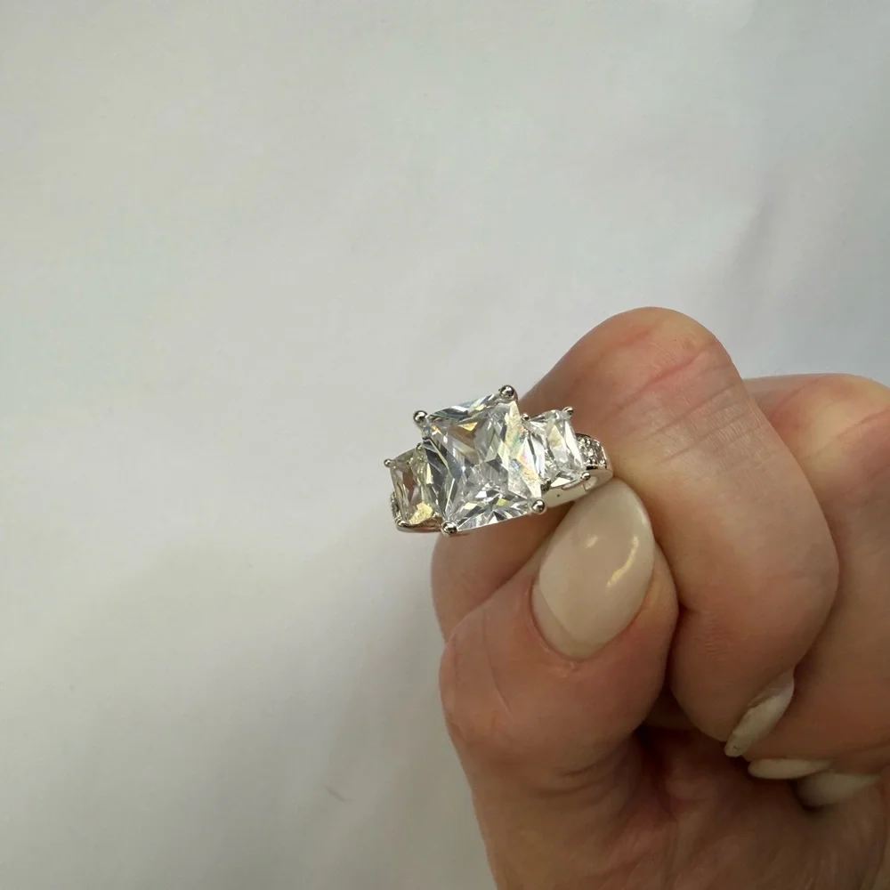 Diamond 925 Silver Stamped Engagement Ring Size 7